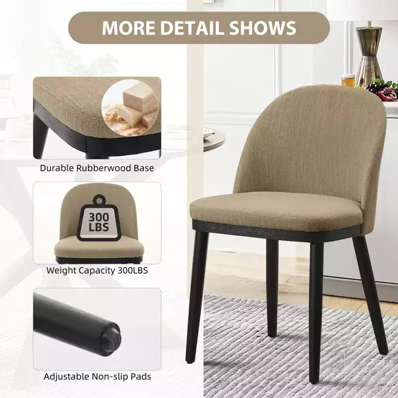 Modern Dining Chair - Curved Upholstered Back & Rubberwood Legs,Modern Fabric Upholstered Kitchen Side Chairs,Armless Dining Chair