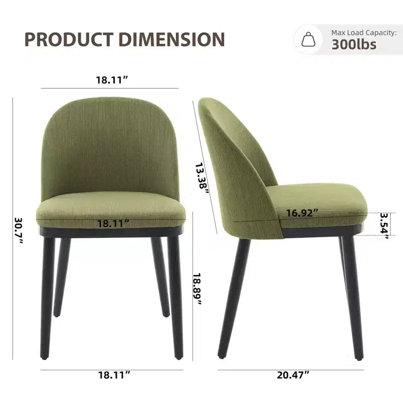 Modern Dining Chair - Curved Upholstered Back & Rubberwood Legs,Modern Fabric Upholstered Kitchen Side Chairs,Armless Dining Chair