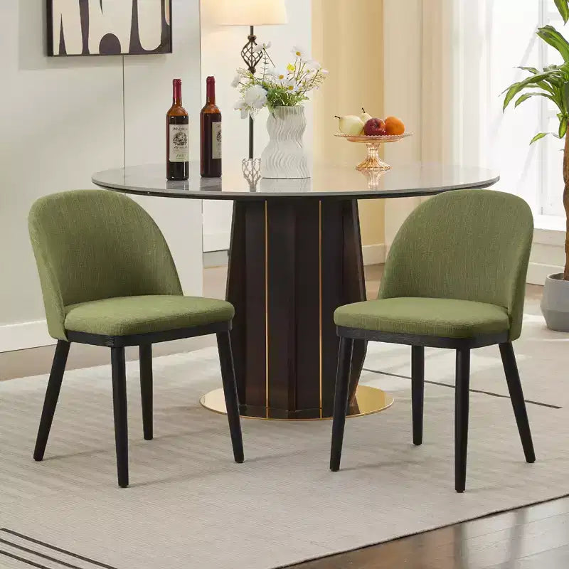 Modern Dining Chair - Curved Upholstered Back & Rubberwood Legs,Modern Fabric Upholstered Kitchen Side Chairs,Armless Dining Chair