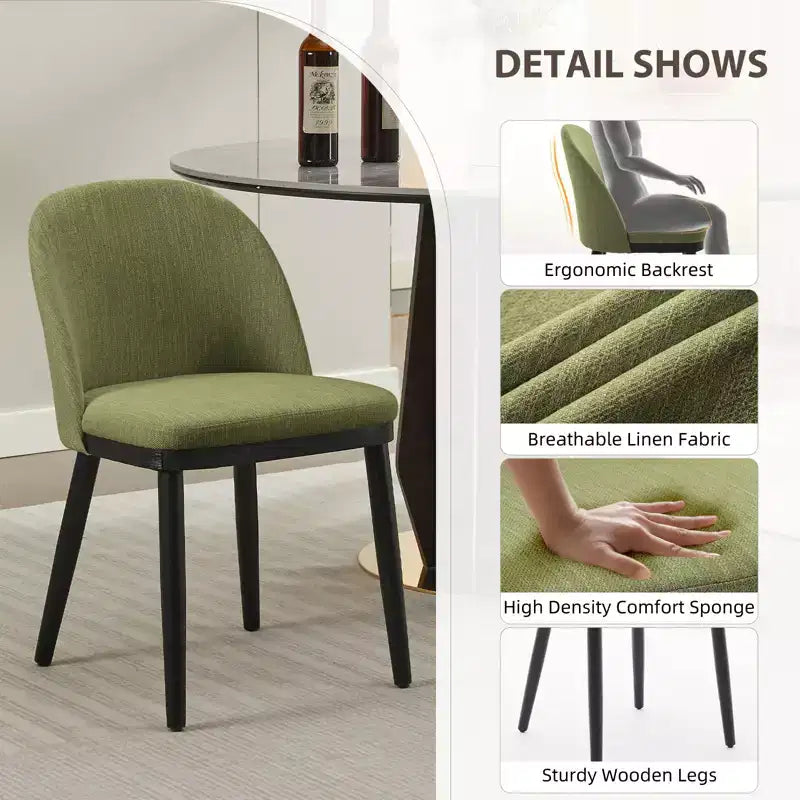 Modern Dining Chair - Curved Upholstered Back & Rubberwood Legs,Modern Fabric Upholstered Kitchen Side Chairs,Armless Dining Chair