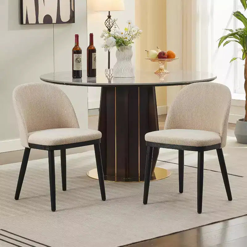 Modern Dining Chair - Curved Upholstered Back & Rubberwood Legs,Modern Fabric Upholstered Kitchen Side Chairs,Armless Dining Chair
