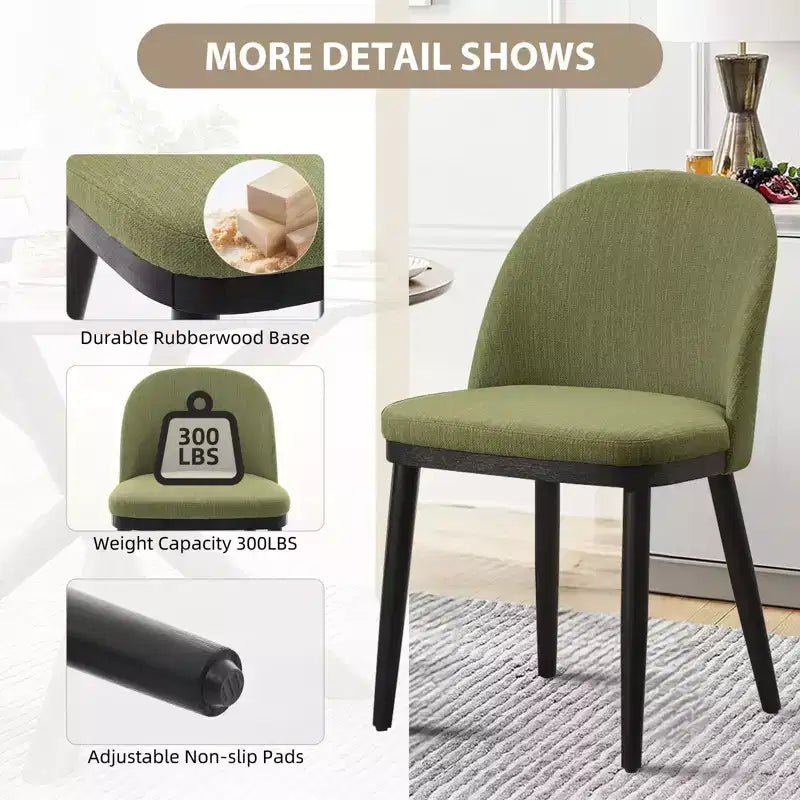 Modern Dining Chair - Curved Upholstered Back & Rubberwood Legs,Modern Fabric Upholstered Kitchen Side Chairs,Armless Dining Chair