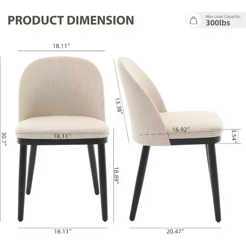 Modern Dining Chair - Curved Upholstered Back & Rubberwood Legs,Modern Fabric Upholstered Kitchen Side Chairs,Armless Dining Chair