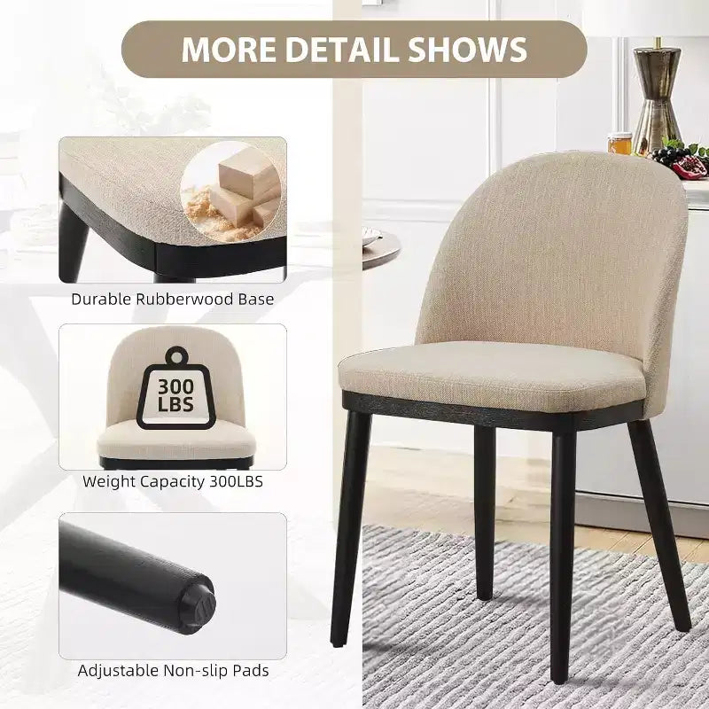 Modern Dining Chair - Curved Upholstered Back & Rubberwood Legs,Modern Fabric Upholstered Kitchen Side Chairs,Armless Dining Chair