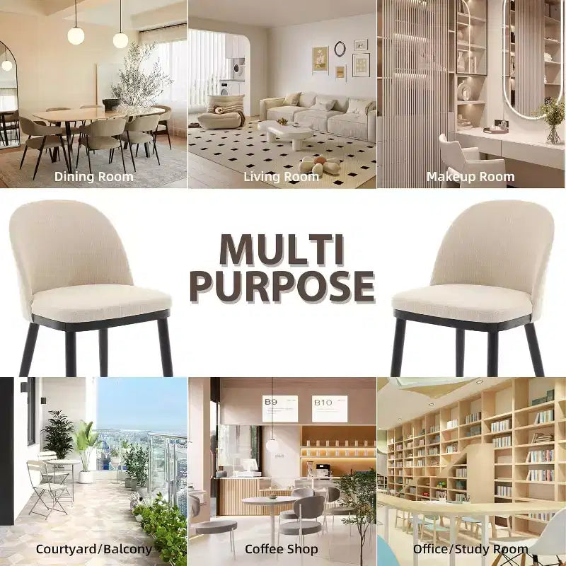 Modern Dining Chair - Curved Upholstered Back & Rubberwood Legs,Modern Fabric Upholstered Kitchen Side Chairs,Armless Dining Chair