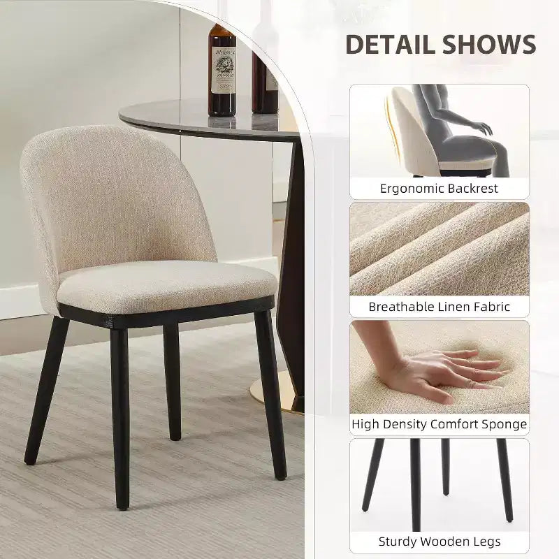 Modern Dining Chair - Curved Upholstered Back & Rubberwood Legs,Modern Fabric Upholstered Kitchen Side Chairs,Armless Dining Chair