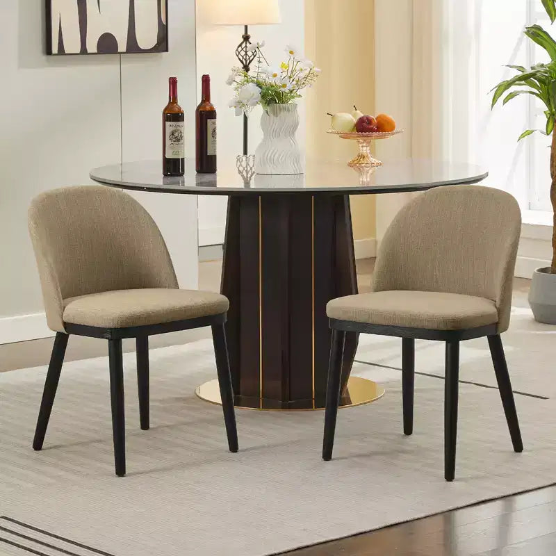 Modern Dining Chair - Curved Upholstered Back & Rubberwood Legs,Modern Fabric Upholstered Kitchen Side Chairs,Armless Dining Chair