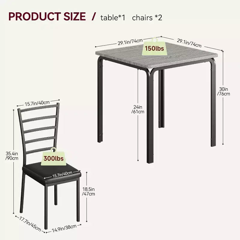 Kitchen Table Set 3 Piece Wooden Dining Table Set for 2 Person Square Table and Chair Small Farmhouse Table Set for Kitchen Restaurant