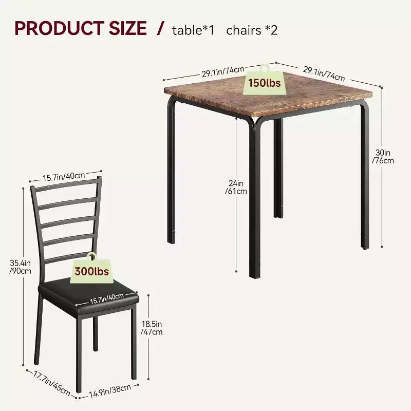 Kitchen Table Set 3 Piece Wooden Dining Table Set for 2 Person Square Table and Chair Small Farmhouse Table Set for Kitchen Restaurant