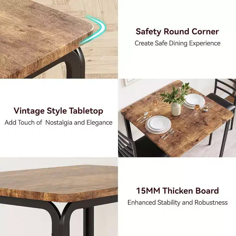 Kitchen Table Set 3 Piece Wooden Dining Table Set for 2 Person Square Table and Chair Small Farmhouse Table Set for Kitchen Restaurant