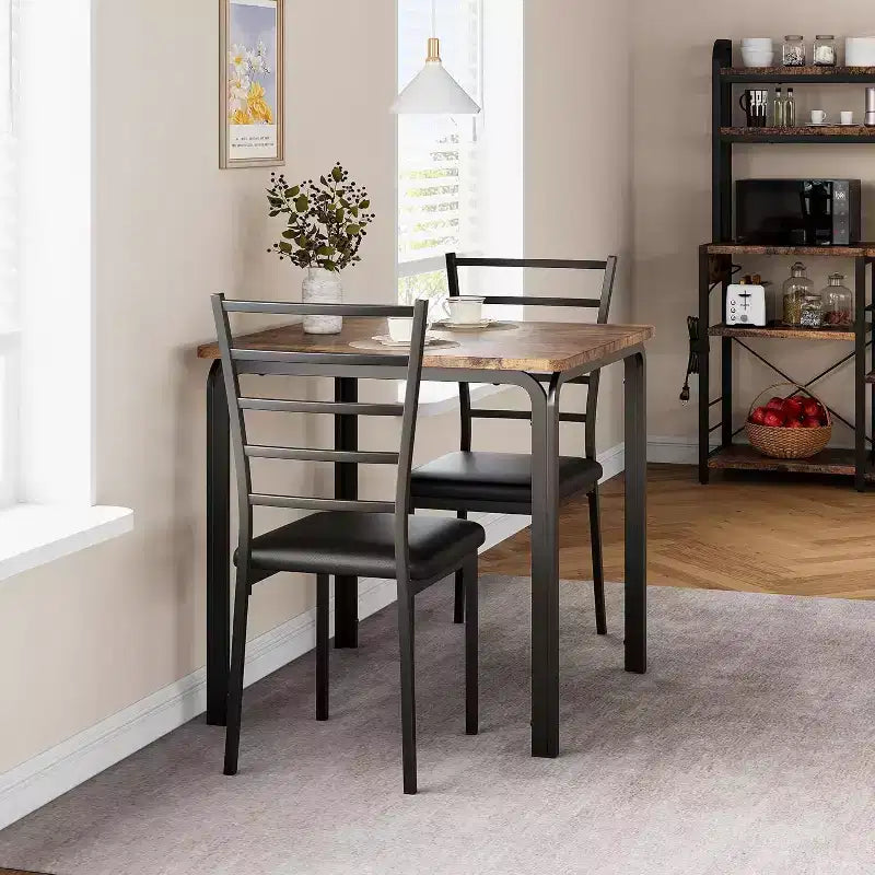 Kitchen Table Set 3 Piece Wooden Dining Table Set for 2 Person Square Table and Chair Small Farmhouse Table Set for Kitchen Restaurant