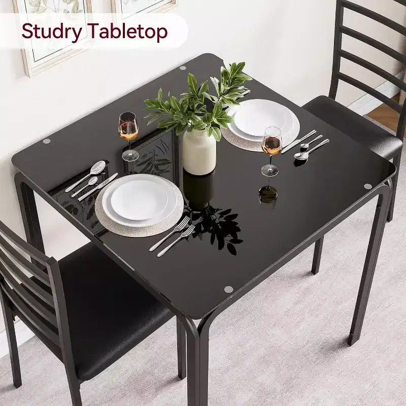 Kitchen Table Set 3 Piece Wooden Dining Table Set for 2 Person Square Table and Chair Small Farmhouse Table Set for Kitchen Restaurant