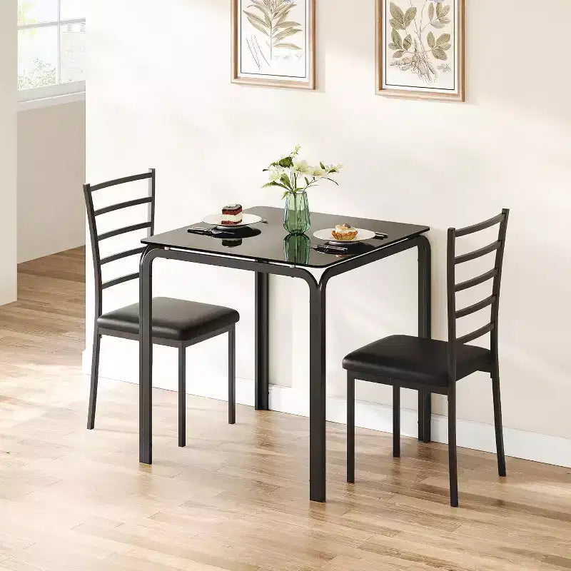 Kitchen Table Set 3 Piece Wooden Dining Table Set for 2 Person Square Table and Chair Small Farmhouse Table Set for Kitchen Restaurant
