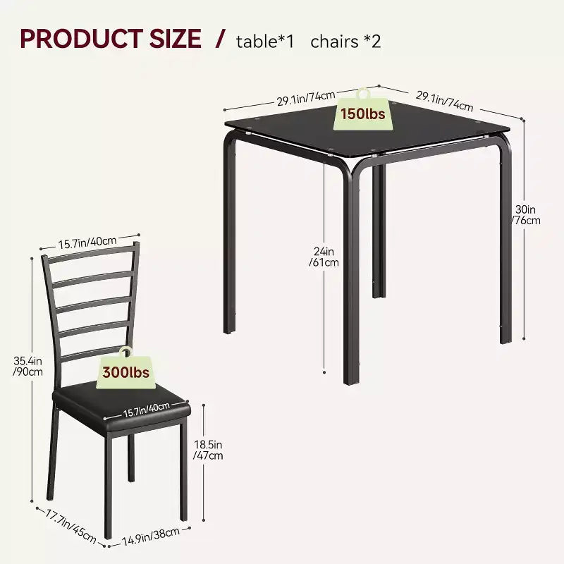 Kitchen Table Set 3 Piece Wooden Dining Table Set for 2 Person Square Table and Chair Small Farmhouse Table Set for Kitchen Restaurant