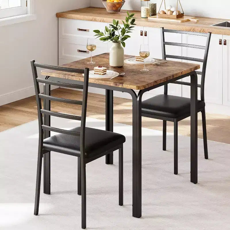 Kitchen Table Set 3 Piece Wooden Dining Table Set for 2 Person Square Table and Chair Small Farmhouse Table Set for Kitchen Restaurant