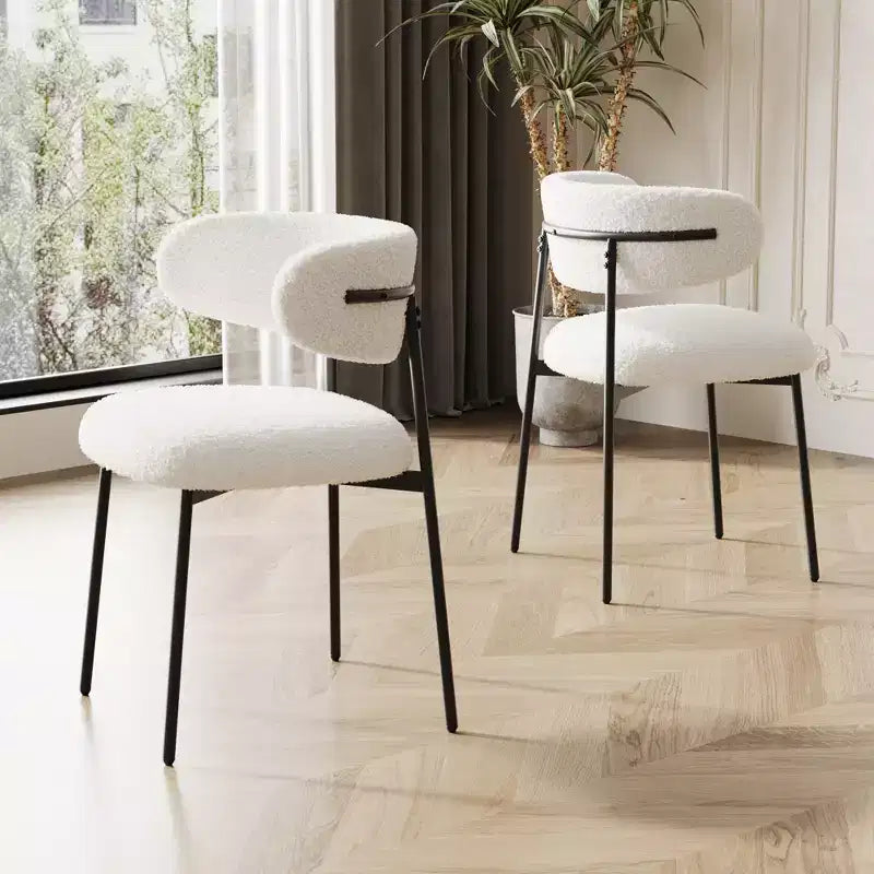 GDFStudio Mirae Modern Teddy Velvet Upholstered Dining Chairs with Curved Backrest (Set of 2)