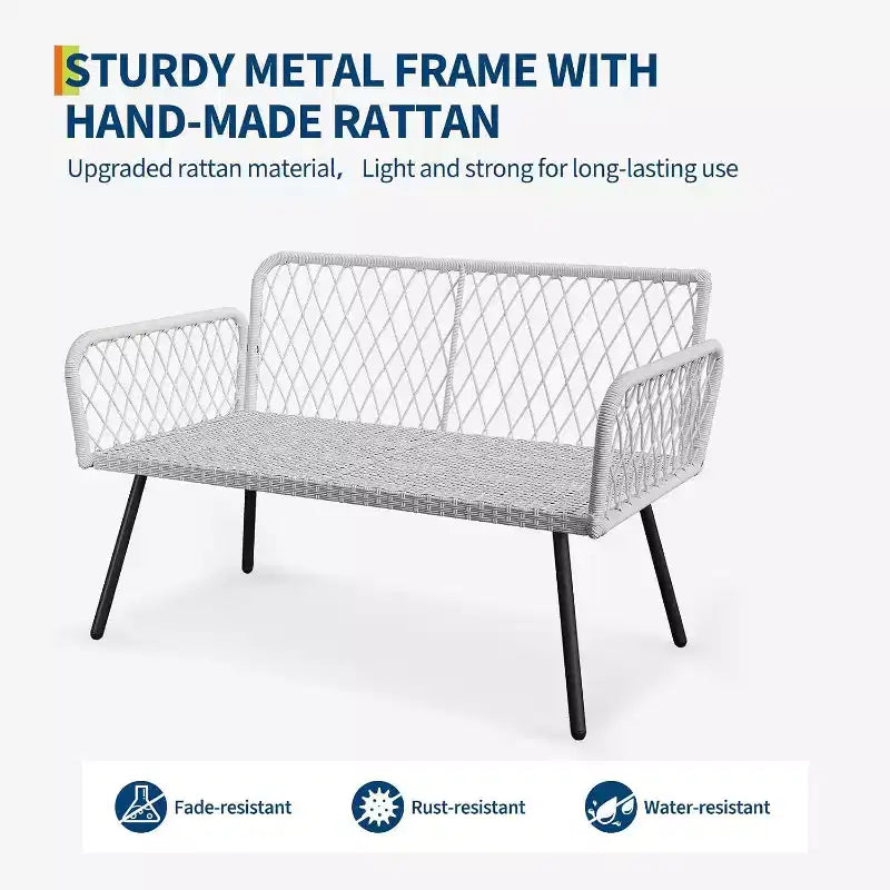 Ensemble de meubles de patio Acekool 3 pièces avec 2 chaises et causeuse en rotin PE, table basse en verre, sièges extérieurs avec coussins pour balcon et jardin