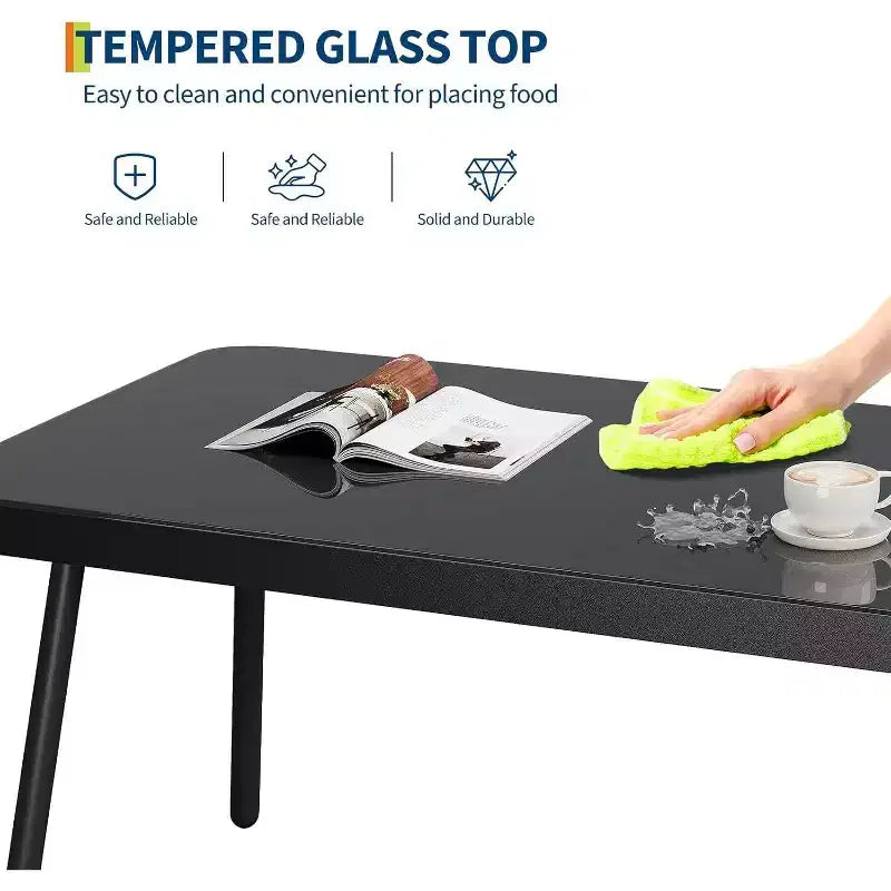 Ensemble de meubles de patio Acekool 3 pièces avec 2 chaises et causeuse en rotin PE, table basse en verre, sièges extérieurs avec coussins pour balcon et jardin