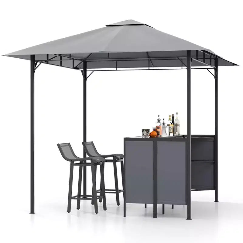 Costway 3 PCS Patio Bar Set with 2 Bar Stools Tempered Glass Bar Table Storage Shelf