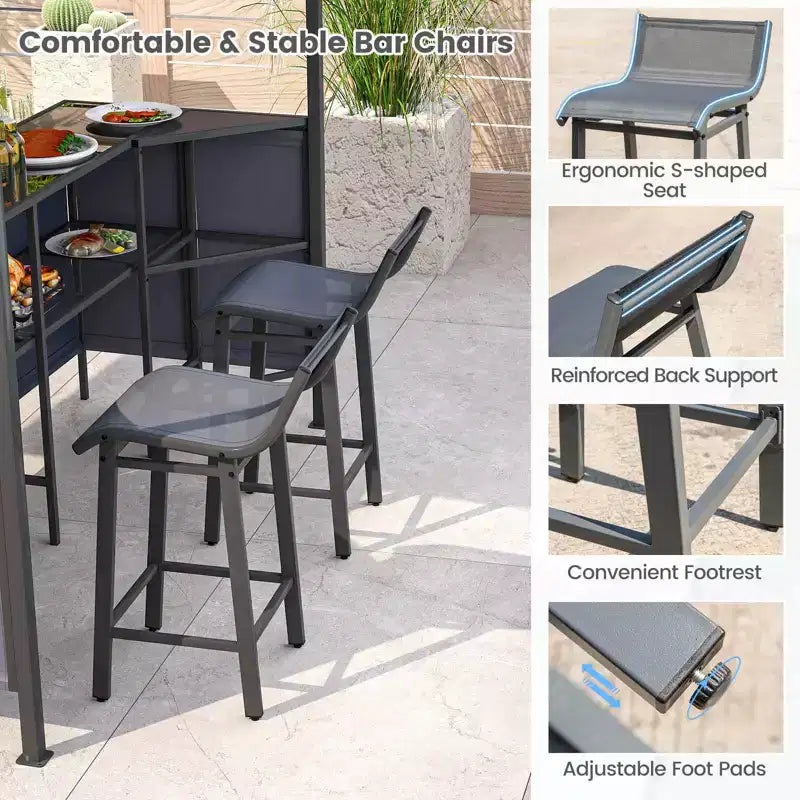 Costway Ensemble de Bar de Jardin 3 Pièces avec 2 Tabourets de Bar Table en Verre Trempé Étagère de Rangement