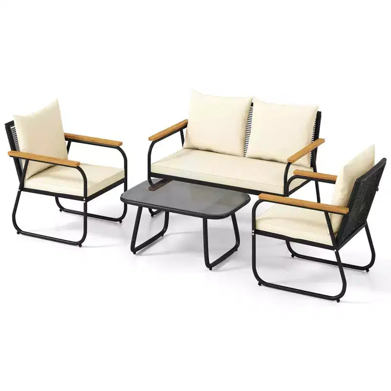 Costway Ensemble mobilier de jardin 4/8 pièces avec table basse en verre trempé Chaises en rotin d'osier PE