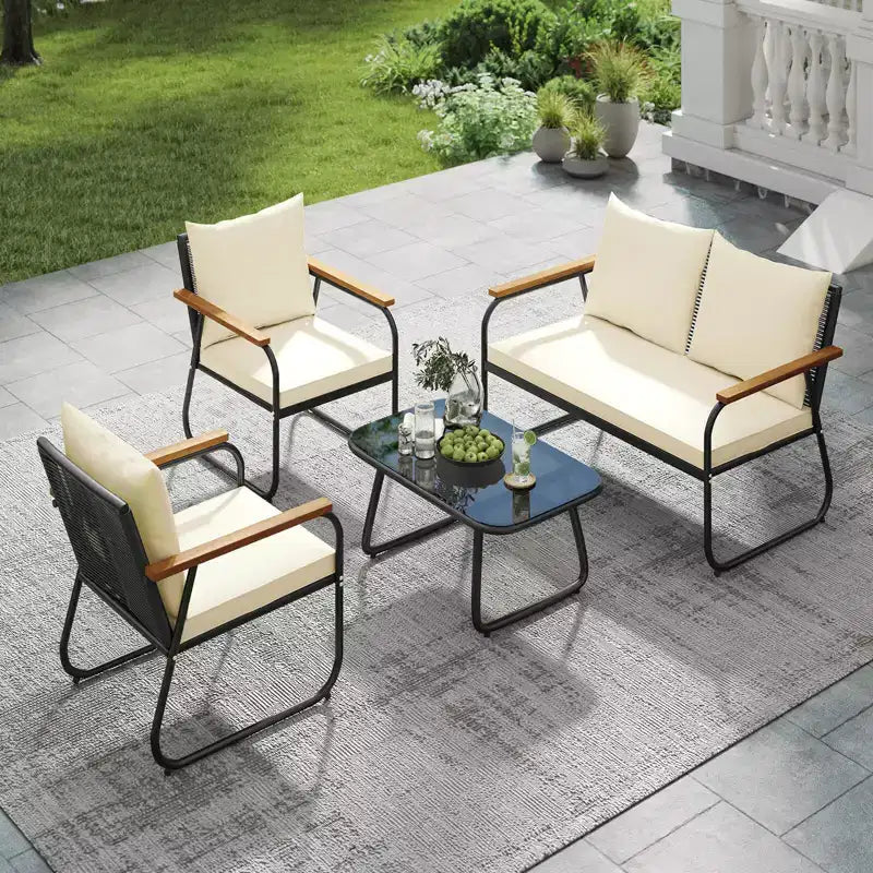 Costway Ensemble mobilier de jardin 4/8 pièces avec table basse en verre trempé Chaises en rotin d'osier PE