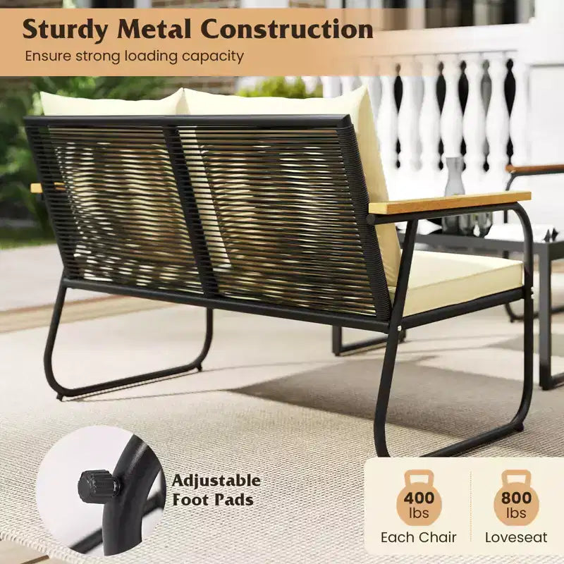 Costway Ensemble mobilier de jardin 4/8 pièces avec table basse en verre trempé Chaises en rotin d'osier PE