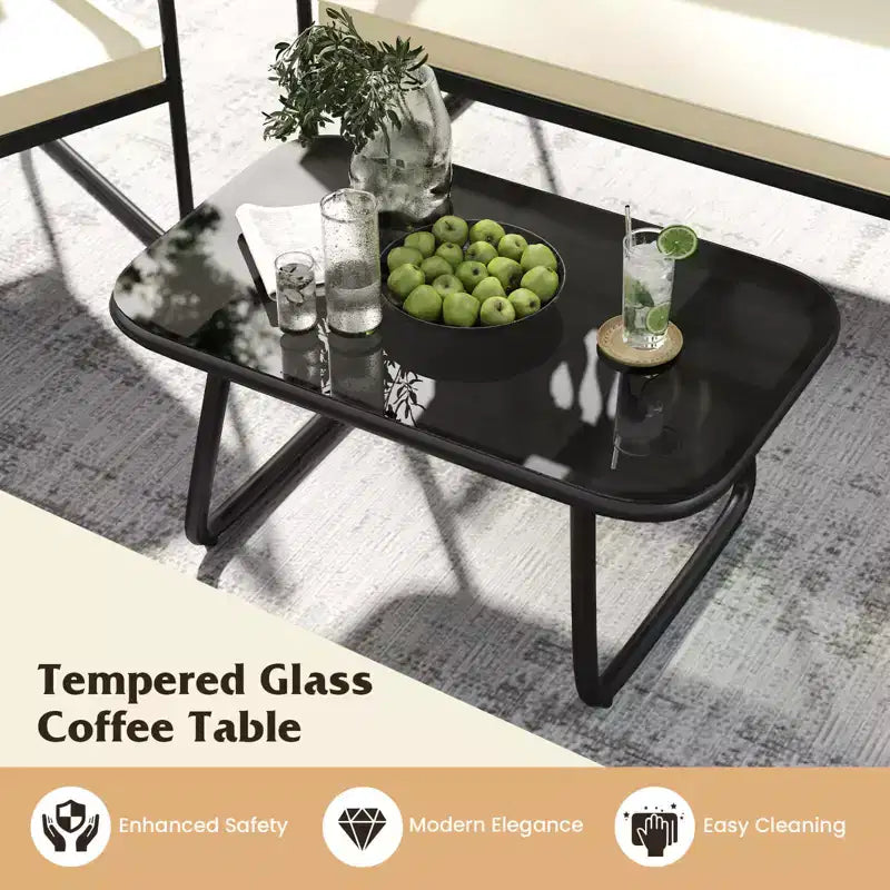 Costway Ensemble mobilier de jardin 4/8 pièces avec table basse en verre trempé Chaises en rotin d'osier PE