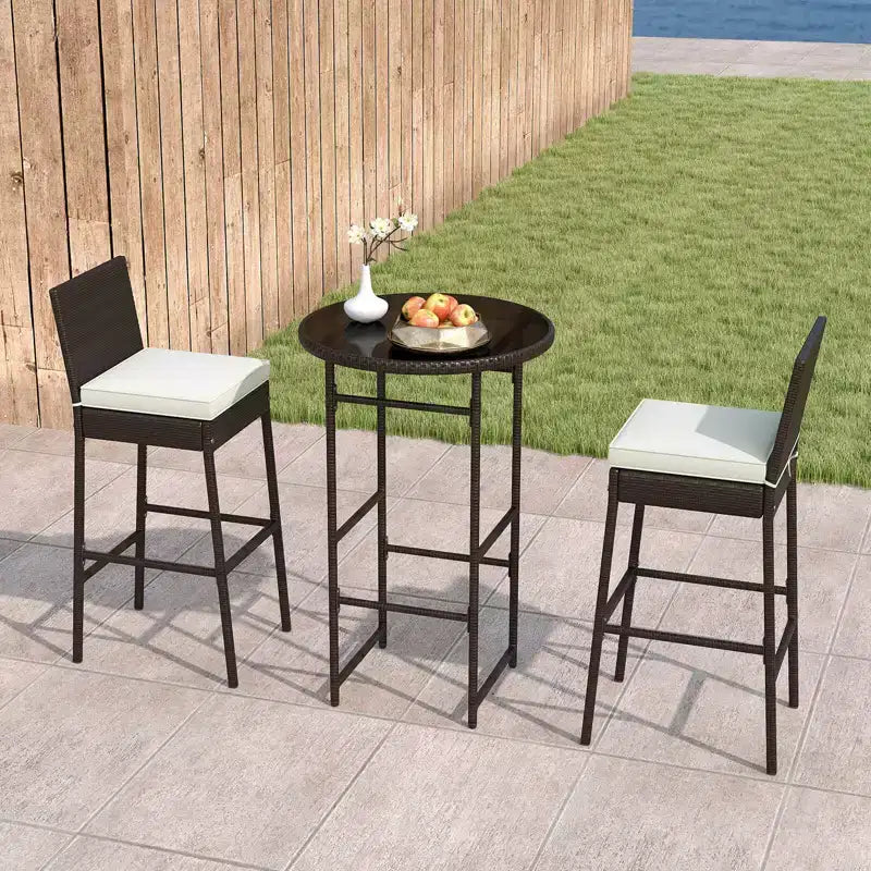 Ensemble de bar d'extérieur 3 pièces Costway Table haute et chaises en rotin de patio avec plateau en verre