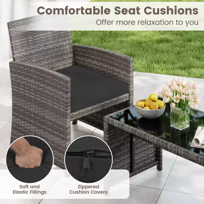 Costway Salon de jardin 8 pièces avec coussins d'assise et plateau de table en verre trempé, Extérieur Rouge/Noir/Blanc cassé/Gris/Turquoise/Bleu marine