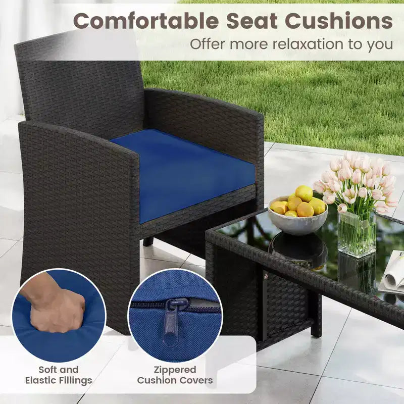 Costway Salon de jardin 8 pièces avec coussins d'assise et plateau de table en verre trempé, Extérieur Rouge/Noir/Blanc cassé/Gris/Turquoise/Bleu marine