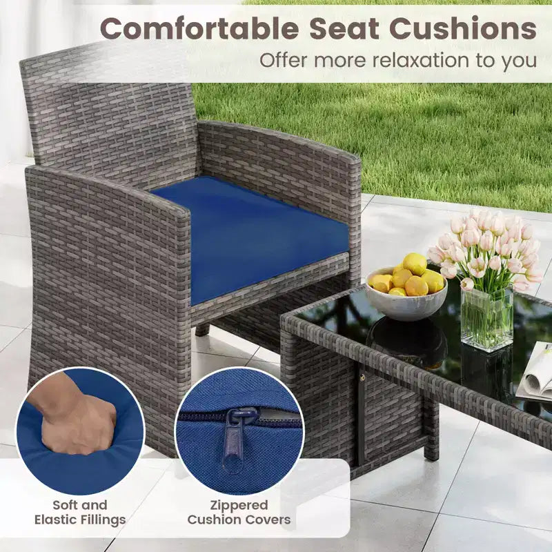 Costway Salon de jardin 8 pièces avec coussins d'assise et plateau de table en verre trempé, Extérieur Rouge/Noir/Blanc cassé/Gris/Turquoise/Bleu marine