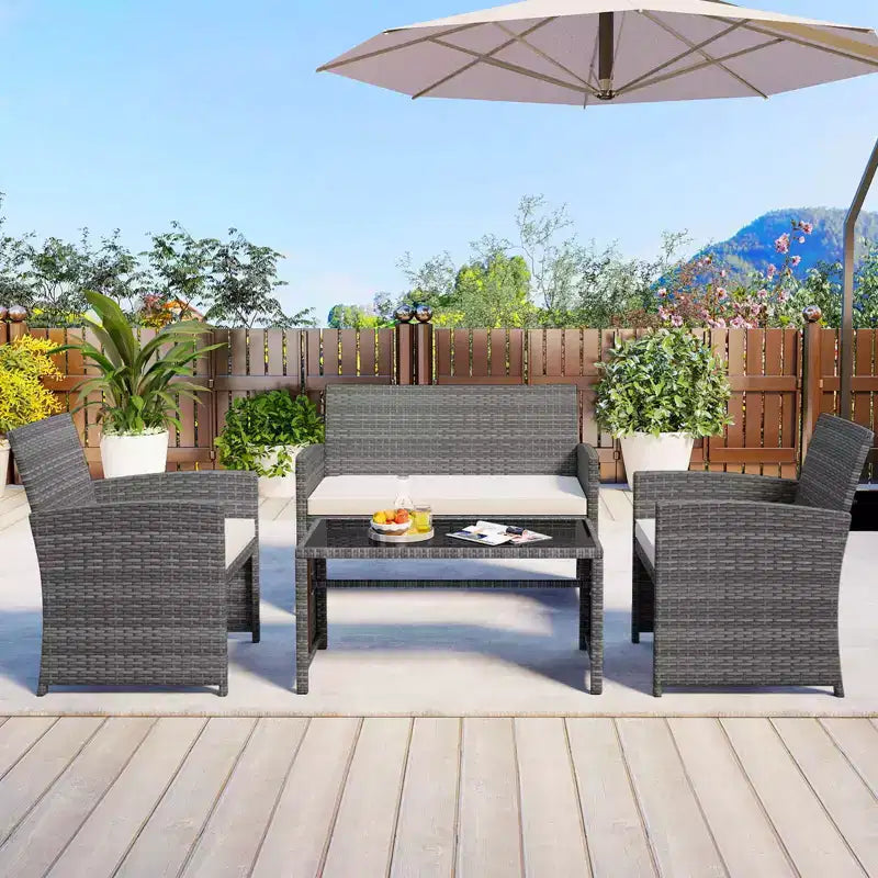 Costway Salon de jardin 8 pièces avec coussins d'assise et plateau de table en verre trempé, Extérieur Rouge/Noir/Blanc cassé/Gris/Turquoise/Bleu marine