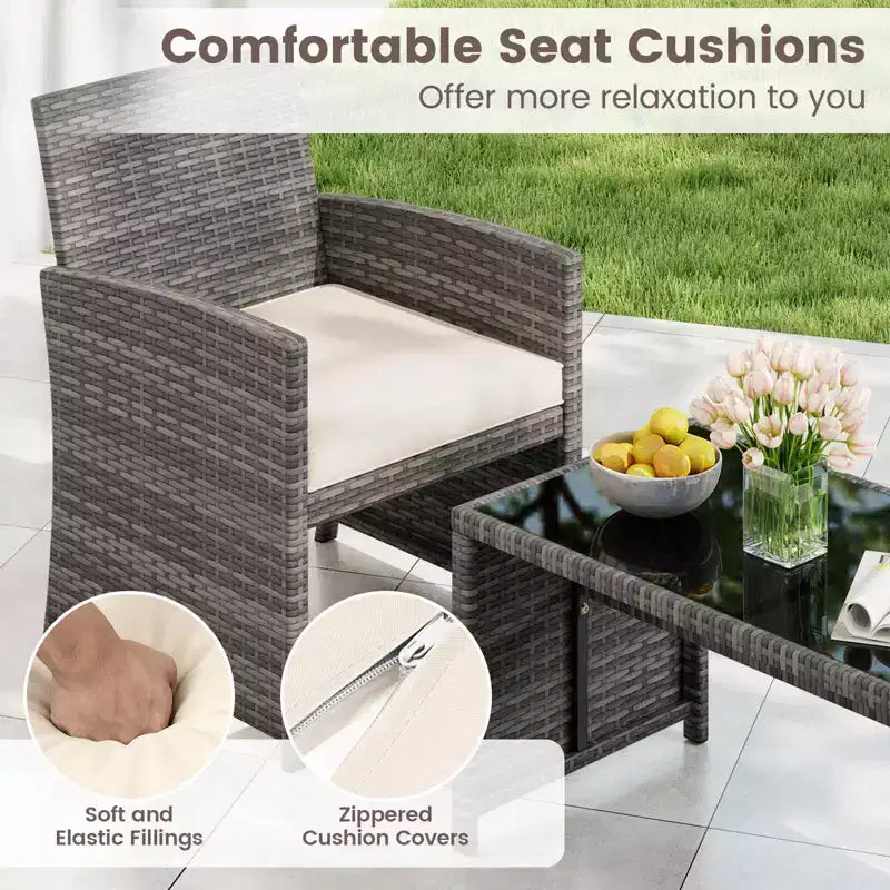 Costway Salon de jardin 8 pièces avec coussins d'assise et plateau de table en verre trempé, Extérieur Rouge/Noir/Blanc cassé/Gris/Turquoise/Bleu marine