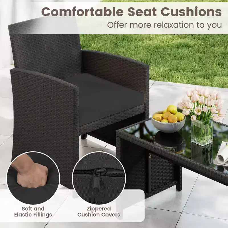 Costway Salon de jardin 8 pièces avec coussins d'assise et plateau de table en verre trempé, Extérieur Rouge/Noir/Blanc cassé/Gris/Turquoise/Bleu marine