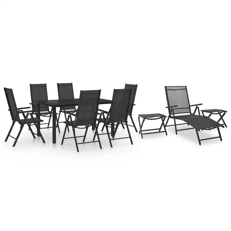 vidaXL Ensemble de salle à manger noir aluminium 10 pièces repose-pieds réglables