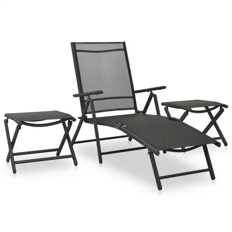 vidaXL Ensemble de salle à manger noir aluminium 10 pièces repose-pieds réglables