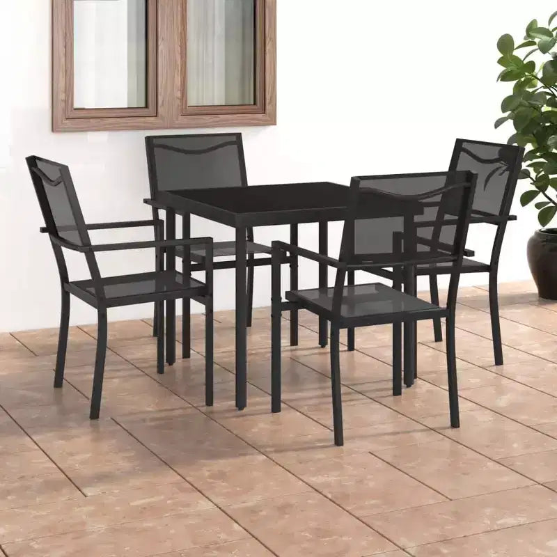 vidaXL Salon de jardin 5 pièces avec table et chaises de conversation, en acier, noir