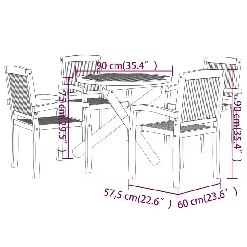 vidaXL Salon de jardin Teck naturel Bois de teck massif Standard Empilable