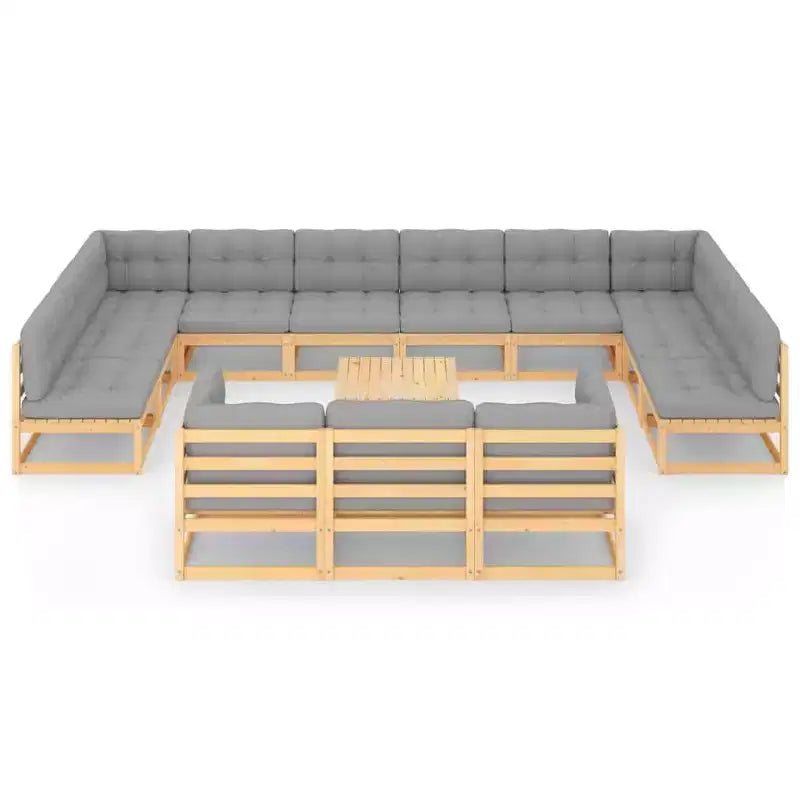 vidaXL Salon de jardin 14 pièces avec coussins, bois de pin massif - Naturel avec coussin