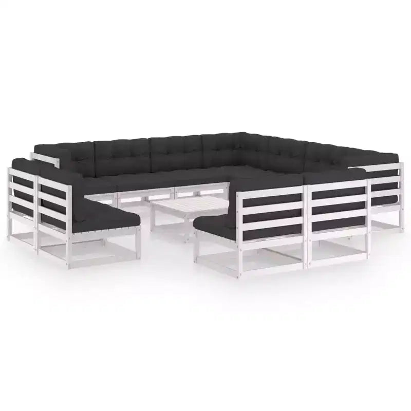 vidaXL Salon de jardin blanc en pin massif, mobilier d'extérieur de style rustique avec coussins - Ensemble de 12 pièces - Stable, durable - Style rétro