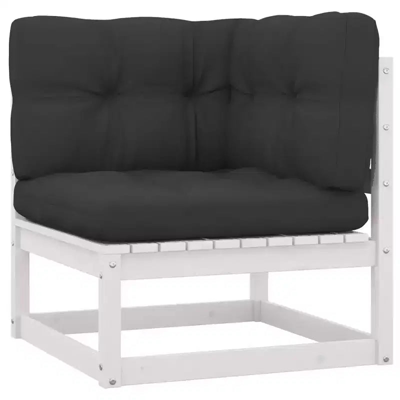 vidaXL Salon de jardin blanc en pin massif, mobilier d'extérieur de style rustique avec coussins - Ensemble de 12 pièces - Stable, durable - Style rétro