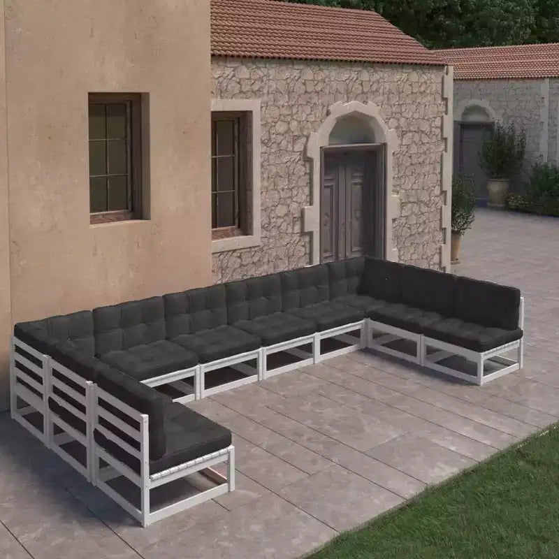 vidaXL Salon de jardin 10 pièces style rétro en pin massif blanc - Avec coussins confortables pour patio/véranda