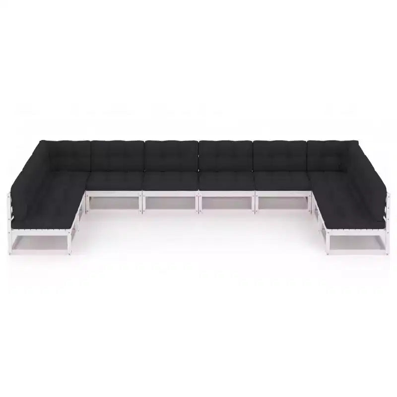 vidaXL Salon de jardin 10 pièces style rétro en pin massif blanc - Avec coussins confortables pour patio/véranda