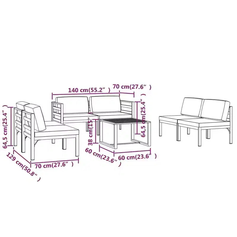vidaXL Salon de jardin modulaire Table Aluminium Anthracite