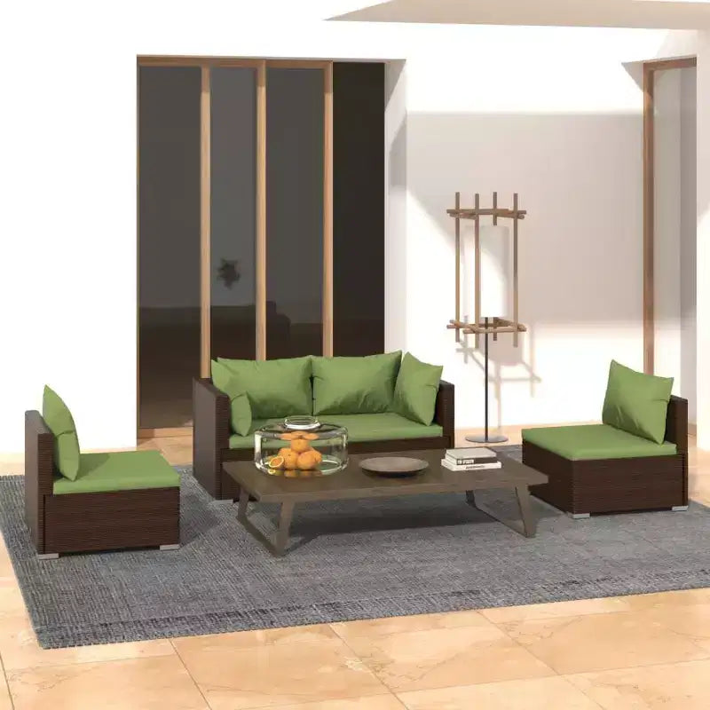 vidaXL Salon de jardin marron avec coussins verts