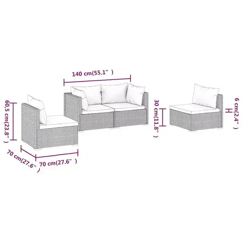 vidaXL Salon de jardin marron avec coussins verts