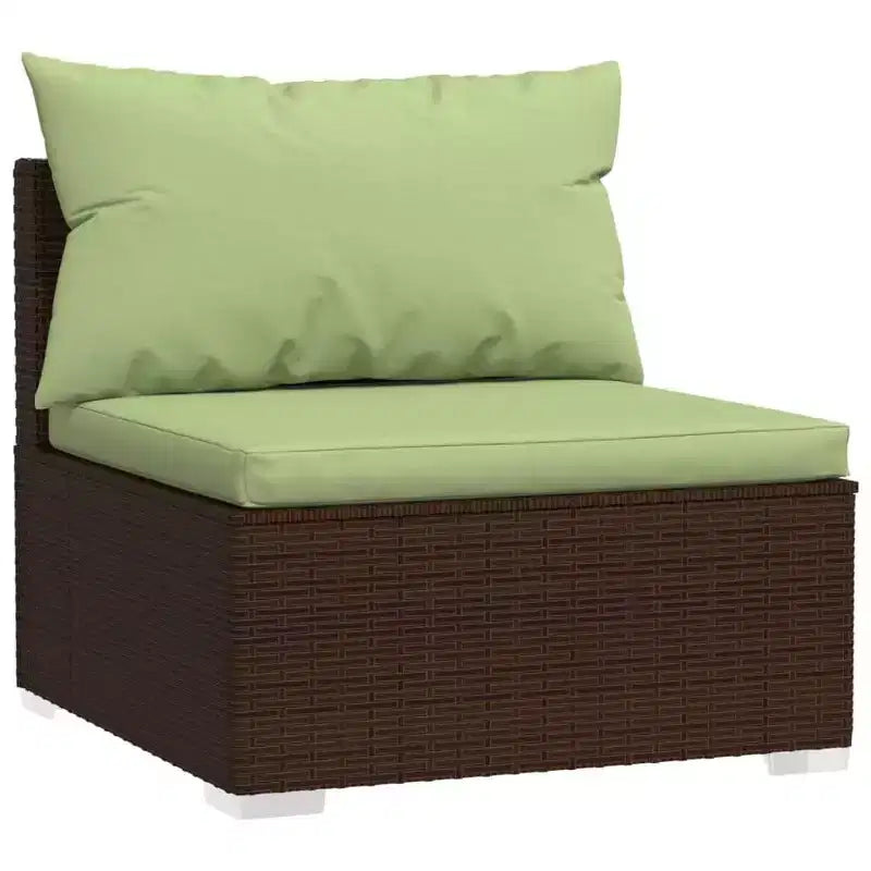 vidaXL Ensemble de salon de jardin en poly rotin marron avec coussins - Canapé d'extérieur modulaire 5 pièces, cadre en acier enduit de poudre, résistant à l'eau