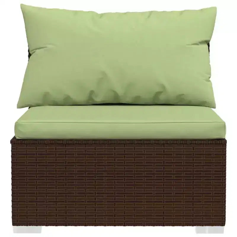 vidaXL Ensemble de salon de jardin en poly rotin marron avec coussins - Canapé d'extérieur modulaire 5 pièces, cadre en acier enduit de poudre, résistant à l'eau
