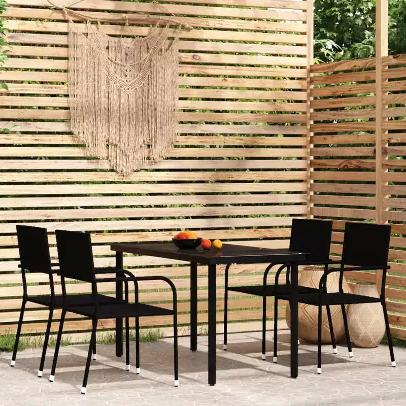 vidaXL Salon de Jardin Noir Acier, Résine Tressée Standard Empilable - 55.1 Longueur Table Noir 4 Pièces